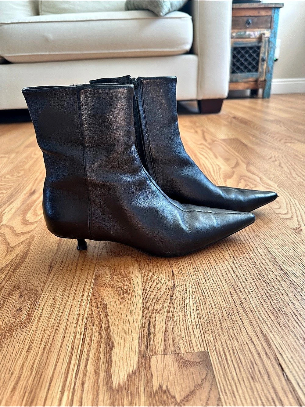 Zara SOFT LEATHER KITTEN HEEL ANKLE BOOTS